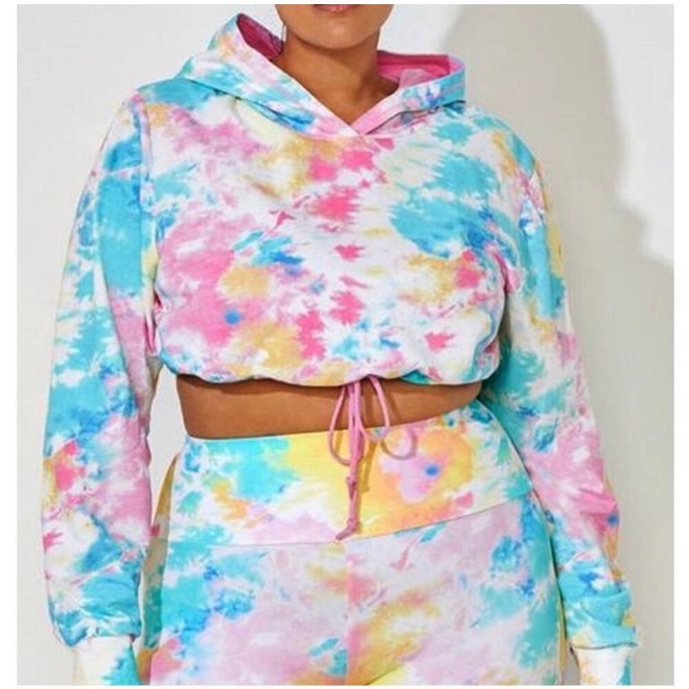 NWT Camille Kostek Size 1XL Rainbow Pastel Hoodie Beach Blouse Shirt Top Travel